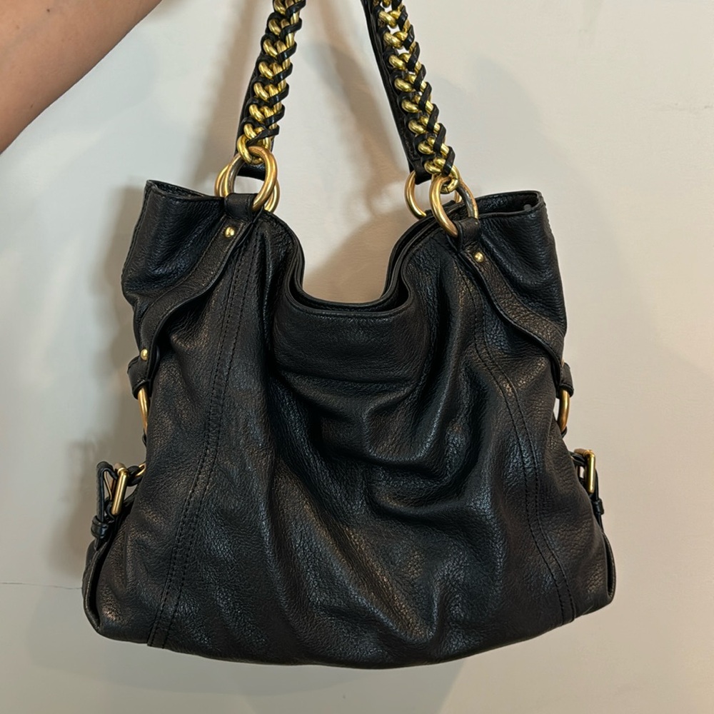 michael kors black leather medium satchel